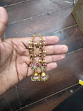 Gold-Plated Long Multi-Tiered Kemp Jhumka Earrings with Lotus Motif and Pearl Clusters