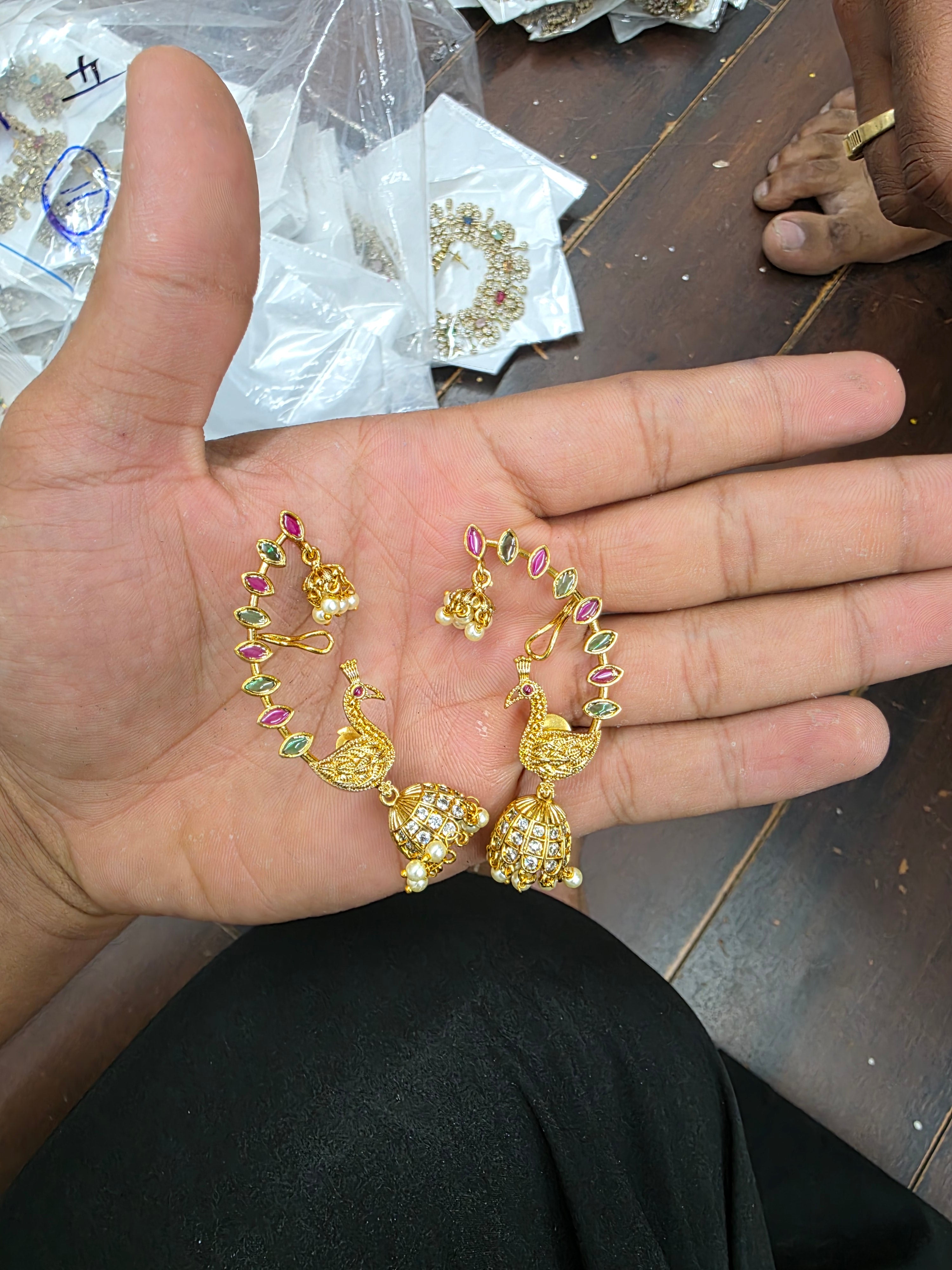 Matt Gold Peacock Jhumka Ear Cuffs