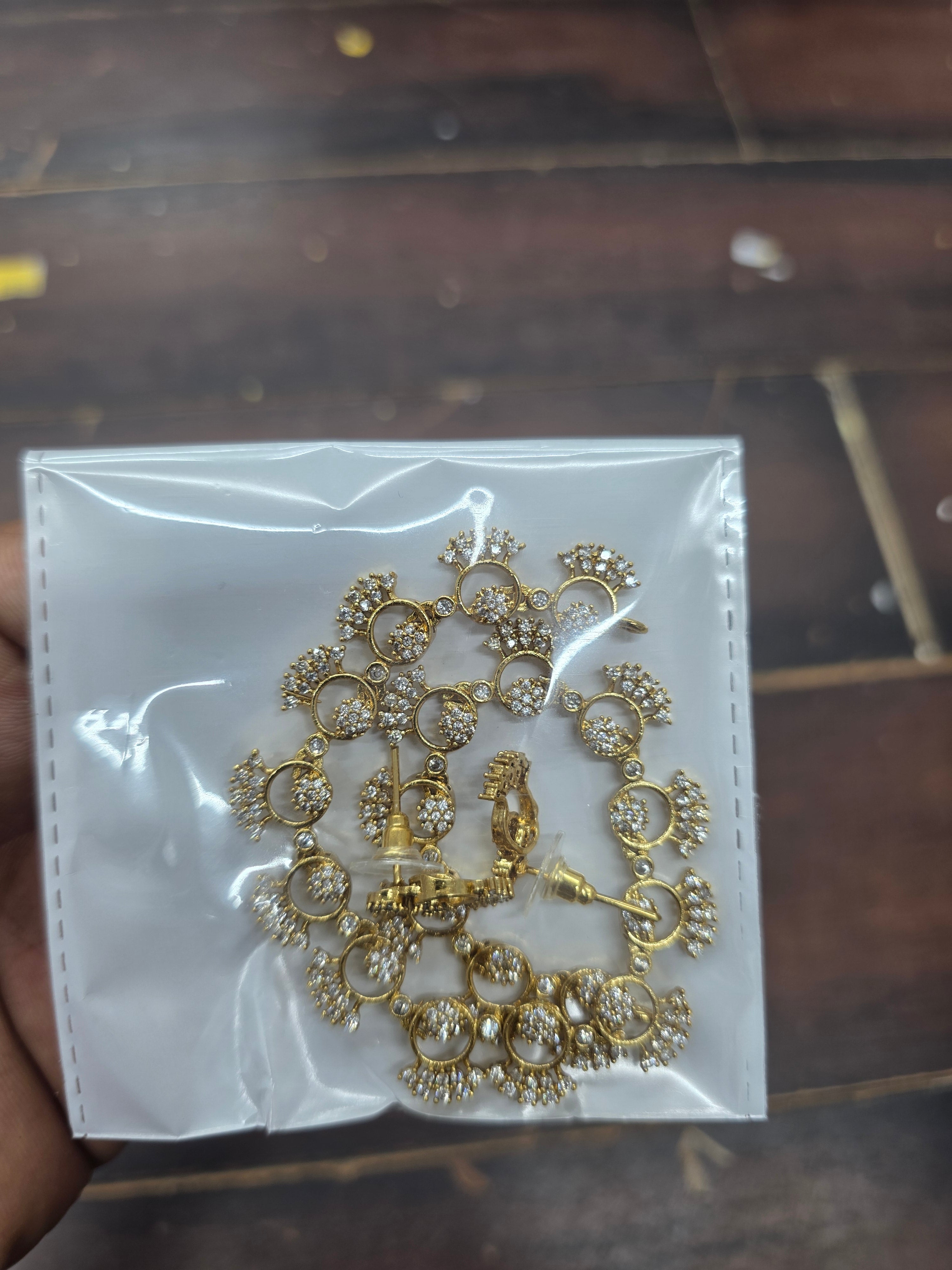 Elegant Gold-Plated CZ Choker Set with Matching Earrings