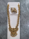Antique Gold Lakshmi & Peacock Temple Haram Long Necklace Set