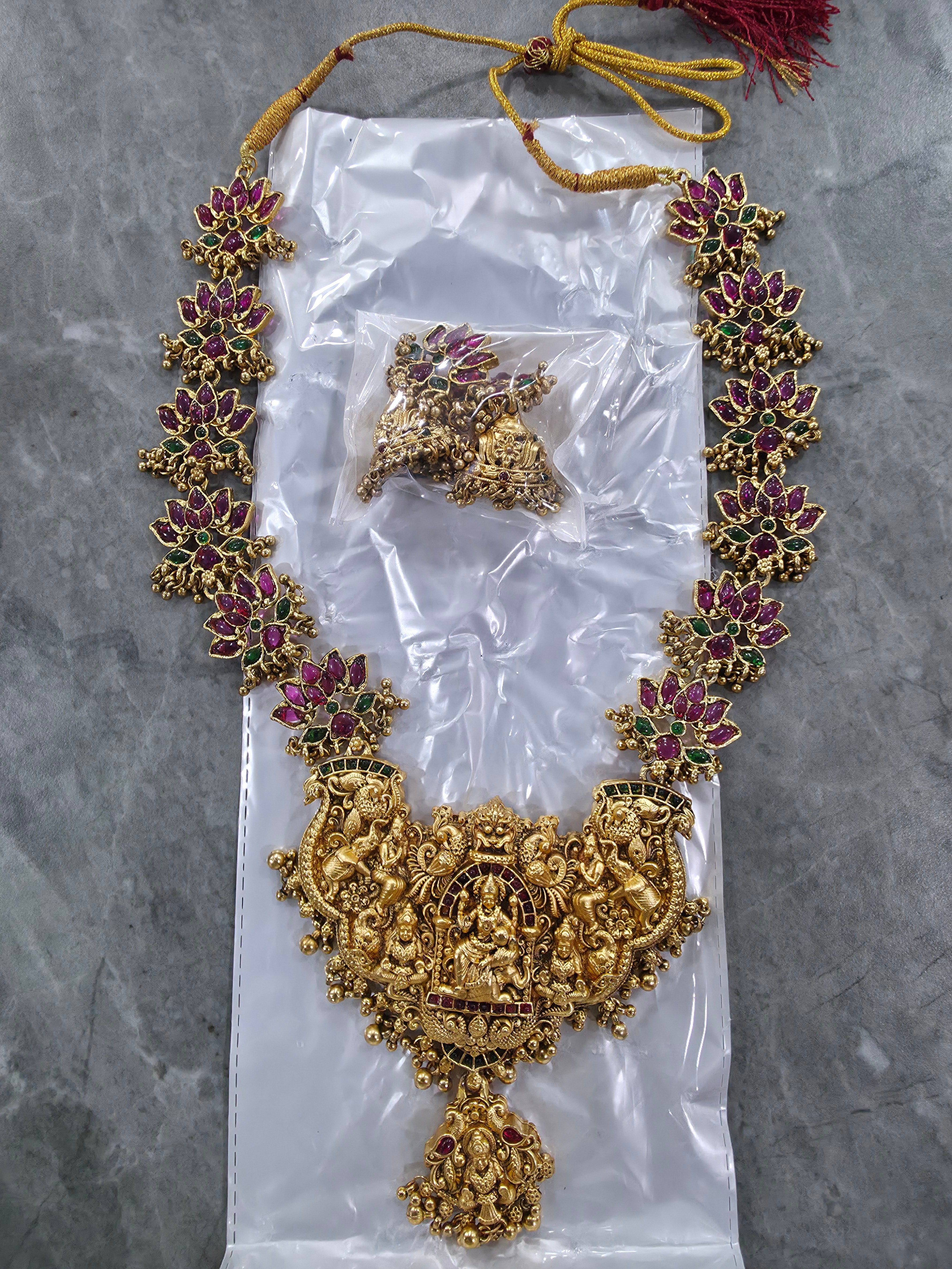 Antique Gold Goddess Lakshmi Temple Haram Necklace Set