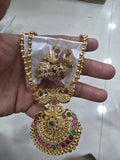 Antique Gold Round Peacock Pendant Haram Set
