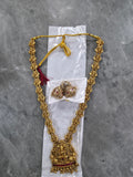Traditional Antique Gold Lakshmi Temple Haram Long Necklace Set