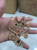 Antique Gold-Plated CZ & Kemp Stone Choker Set with Pearl