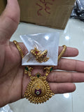 Gold-Plated Kemp Stone Temple Pendant Necklace Set with Earrings