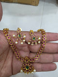 Traditional Matte Gold CZ & Kemp Choker Necklace Set