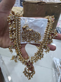 Gold-Plated CZ Stone Temple Choker Set with Pearl Clusters