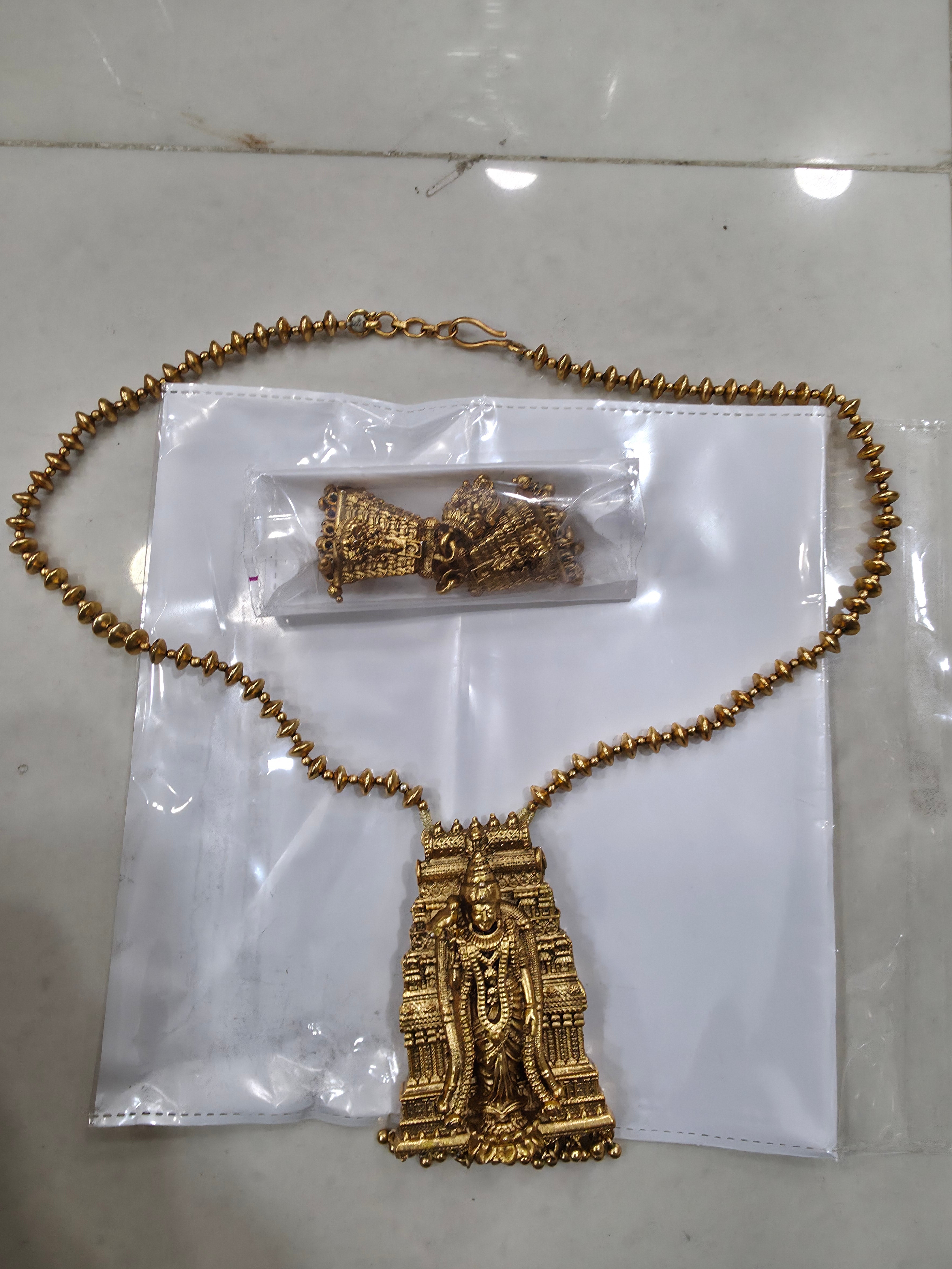 Premium Nakshi Work Tirupati Balaji Temple Tower Pendant Necklace Set