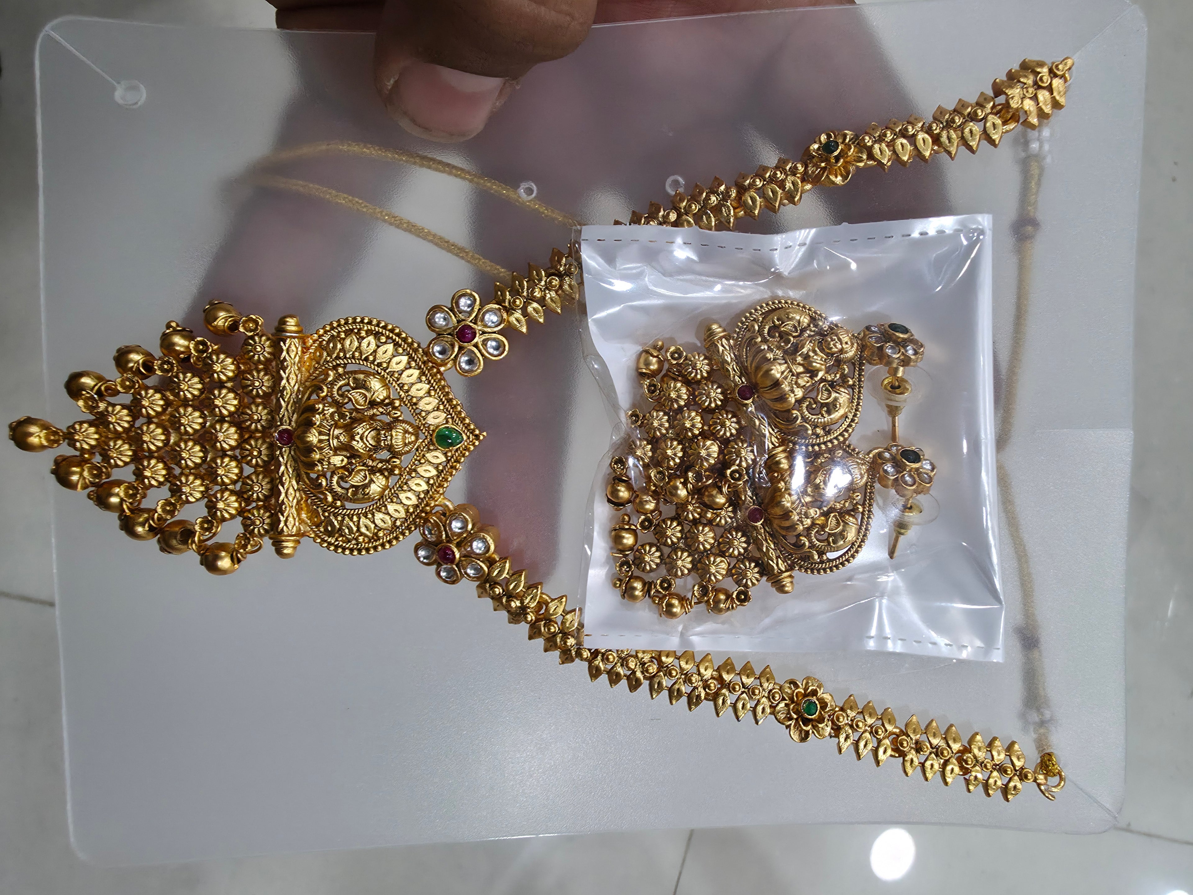 Antique Gold Laxmi Heart Pendant Haram Set