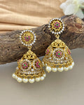 Antique Gold Floral Temple Jhumka Earrings