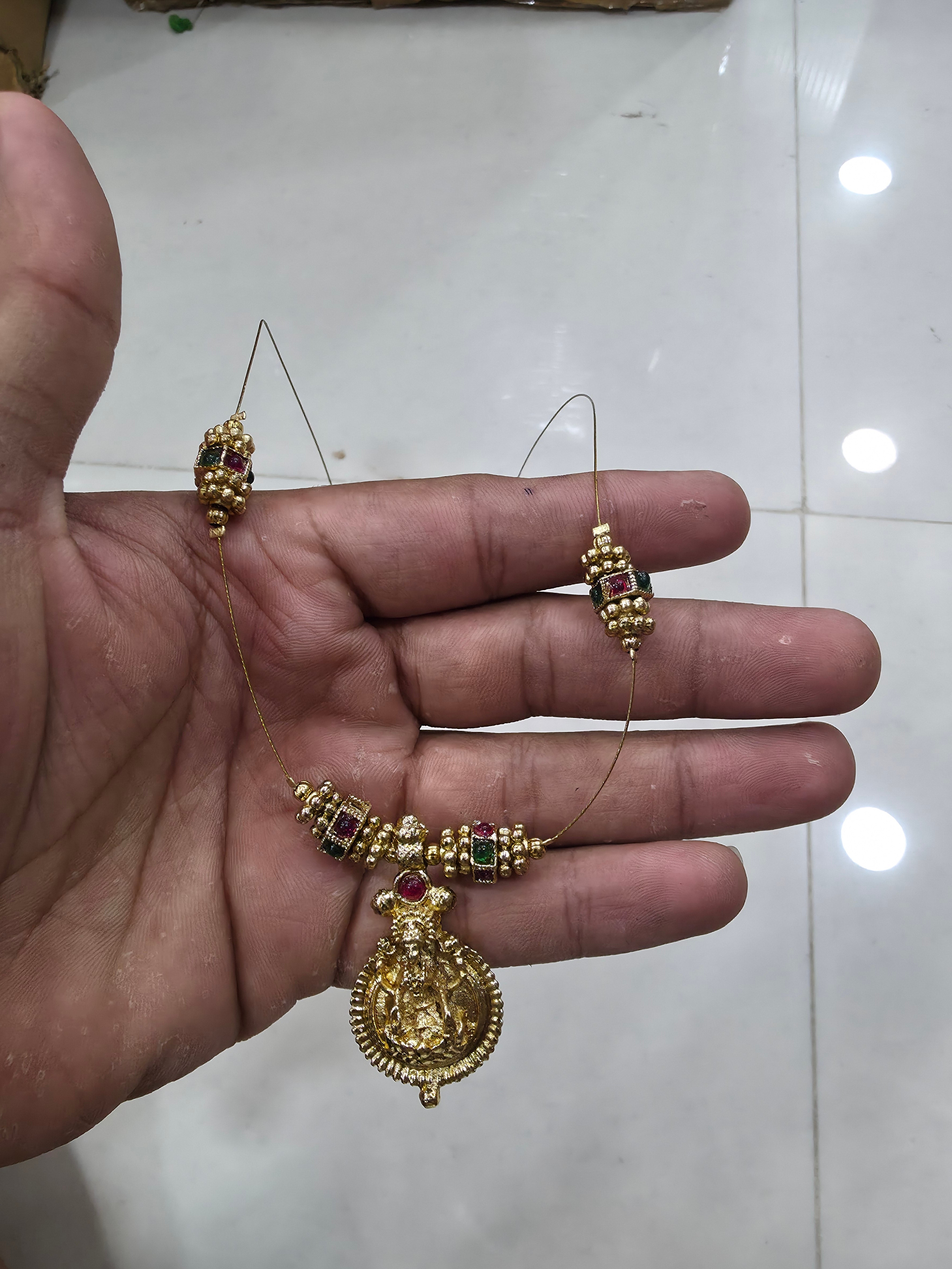 Gold-Plated Goddess Laxmi Coin Pendant Chain with Kemp Accents