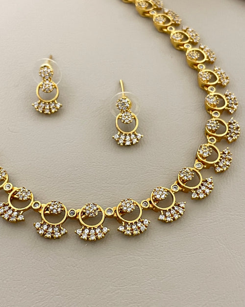 Antique Gold Classic American Diamond Festive Haram with Matching Earrings