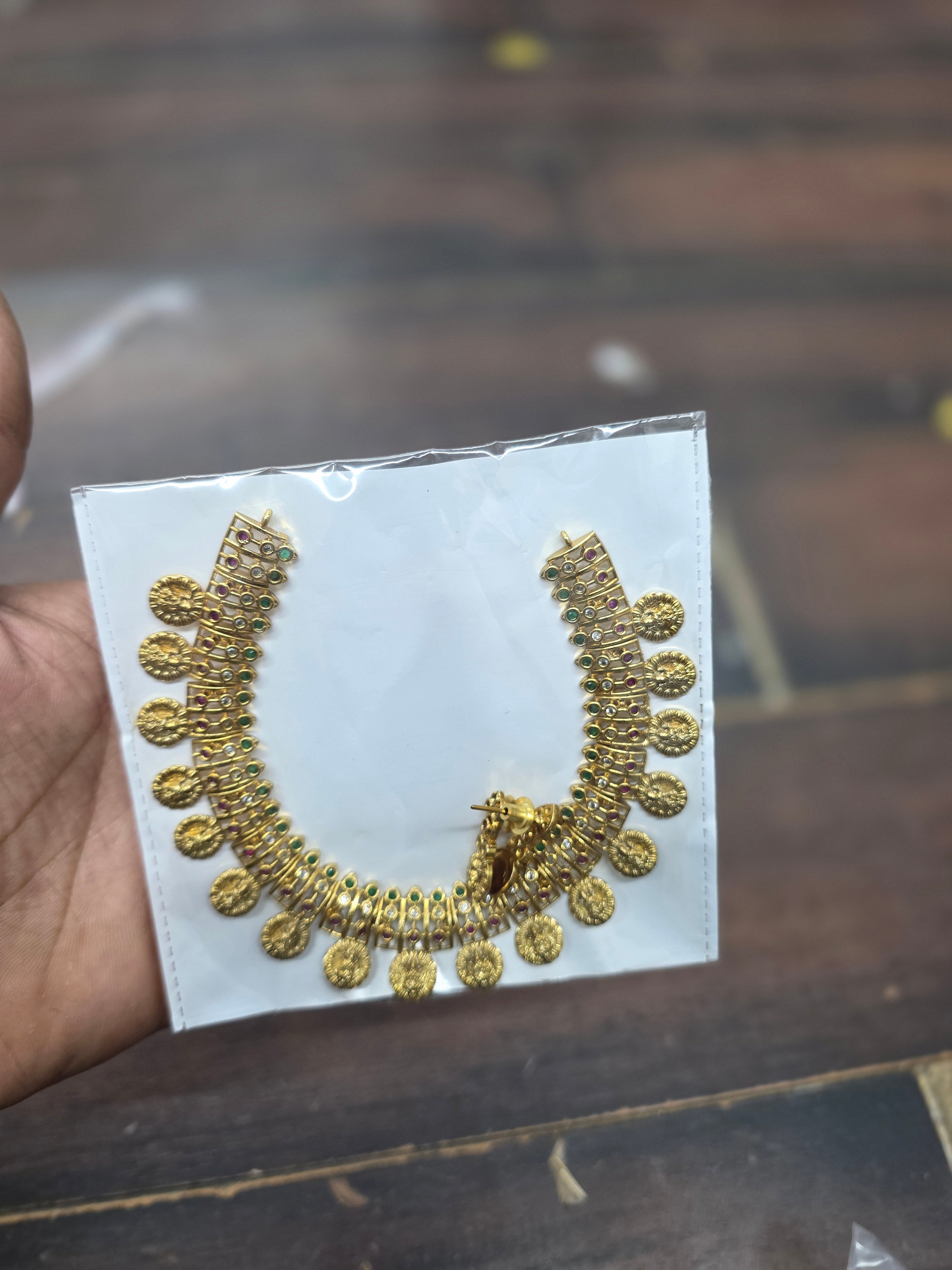 Antique Gold-Plated Traditional Lakshmi Kasu Mala Choker Necklace Set