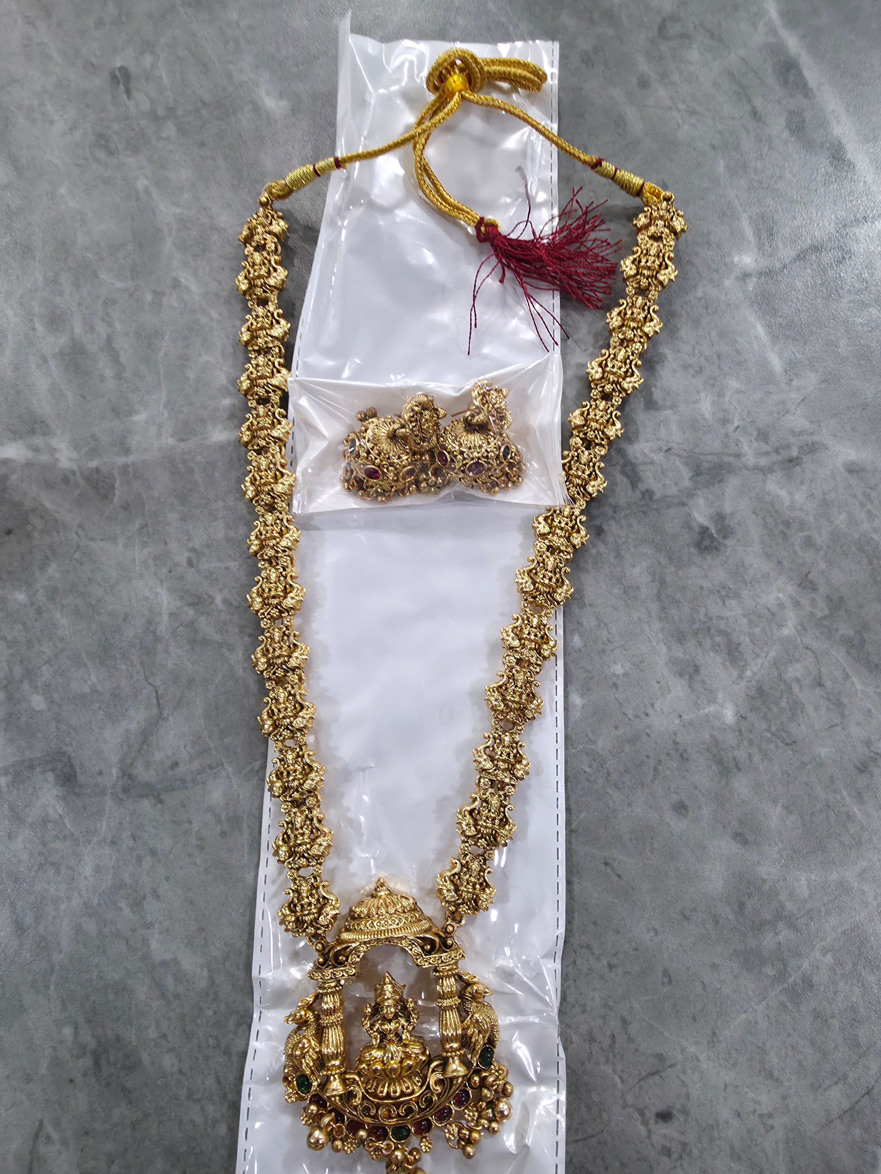Traditional Antique Gold Lakshmi Mandap Temple Haram Necklace Set