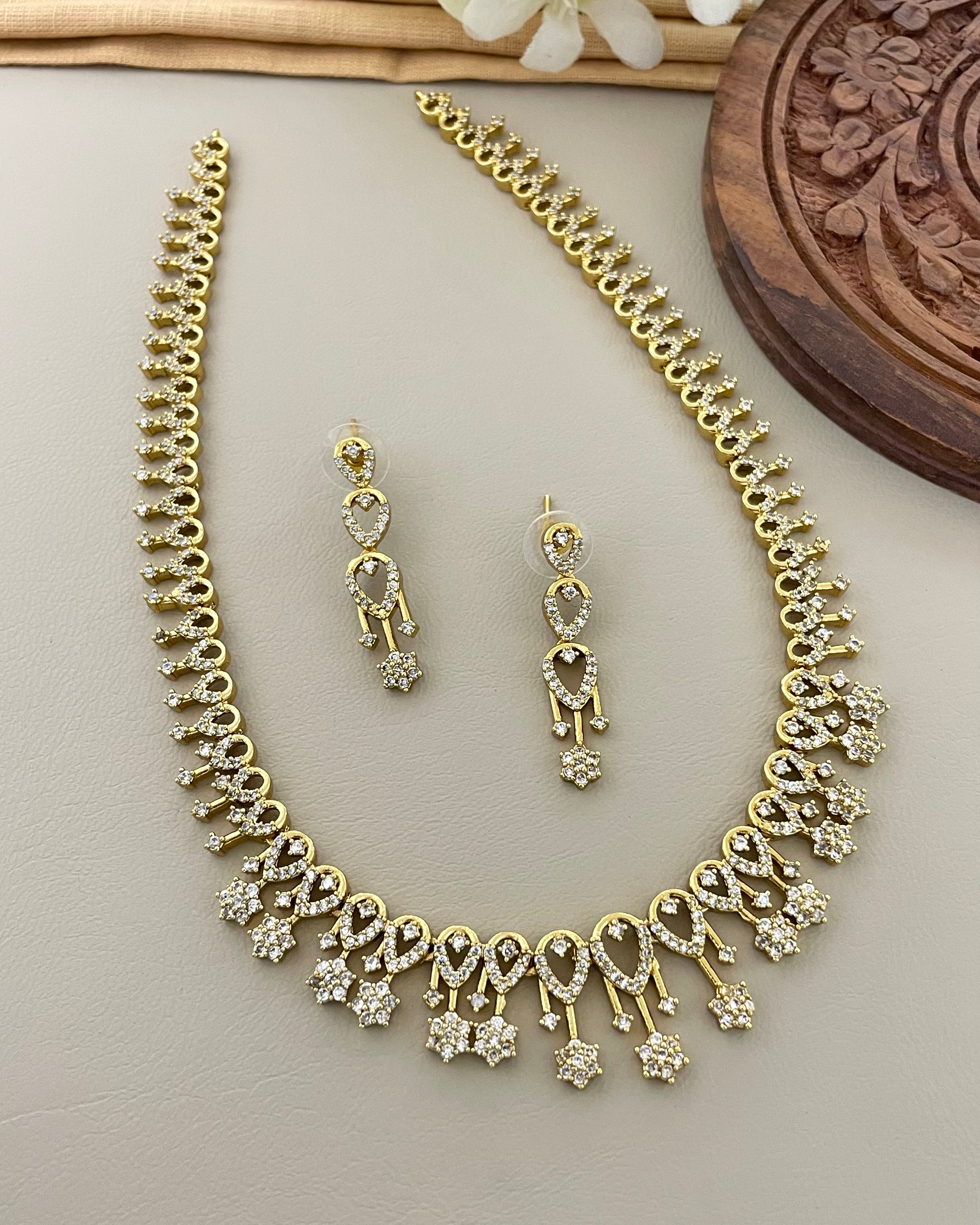 Antique Gold Classic American Diamond Festive Choker with Hanging Star Droplets