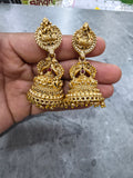 Antique Gold Lakshmi & Peacock Temple Jhumka Earrings