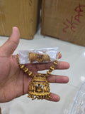 Gold-Plated Statement Jhumka Pendant Necklace Set with Kemp Stones