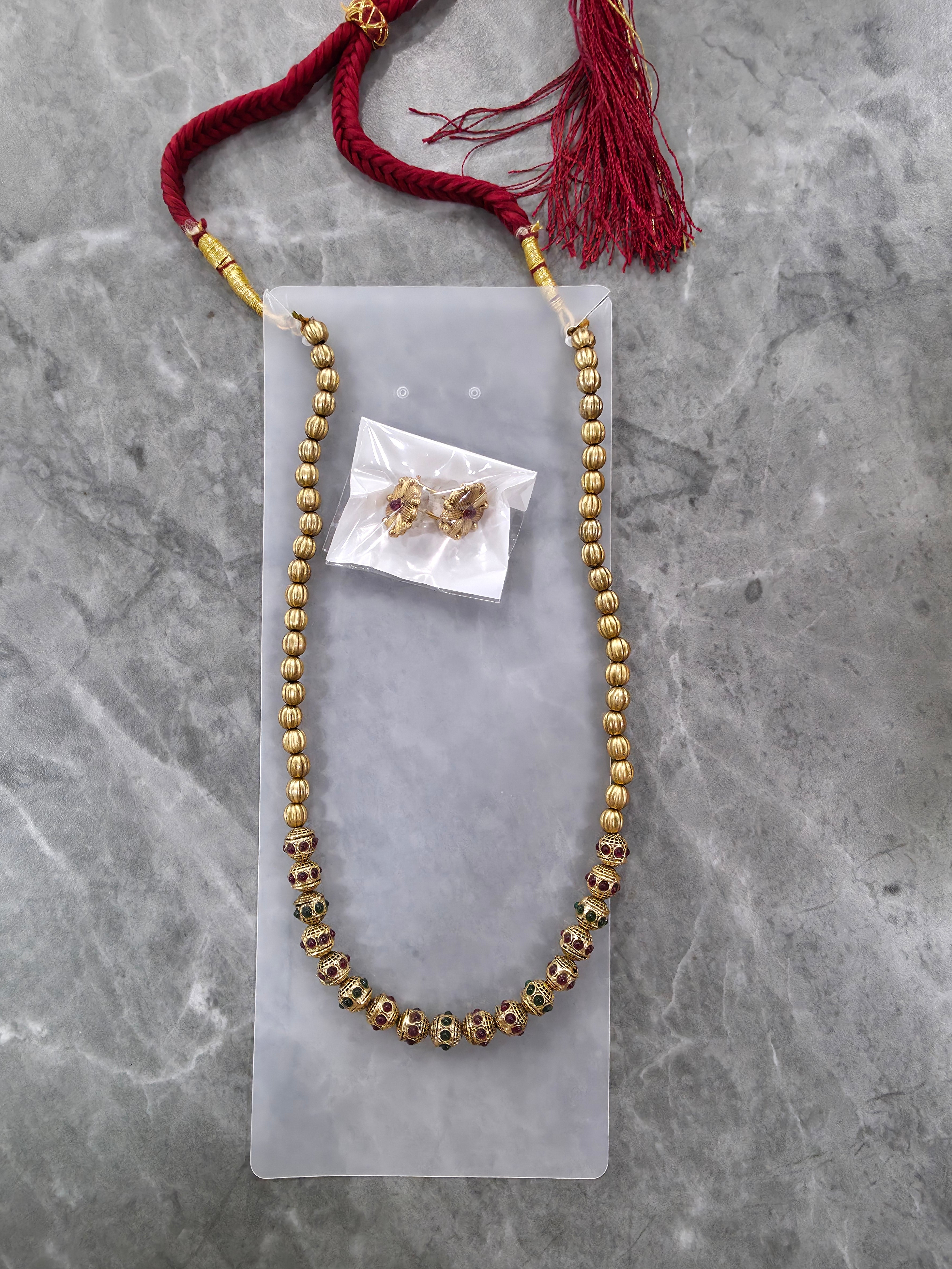 Traditional Matte Gold Plated Beaded Mala Necklace Set