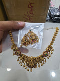 Gold-Plated Goddess Laxmi Temple Necklace Set with Kemp Stones