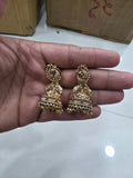 Gold-Plated Peacock Temple Jhumka Earrings with Ruby