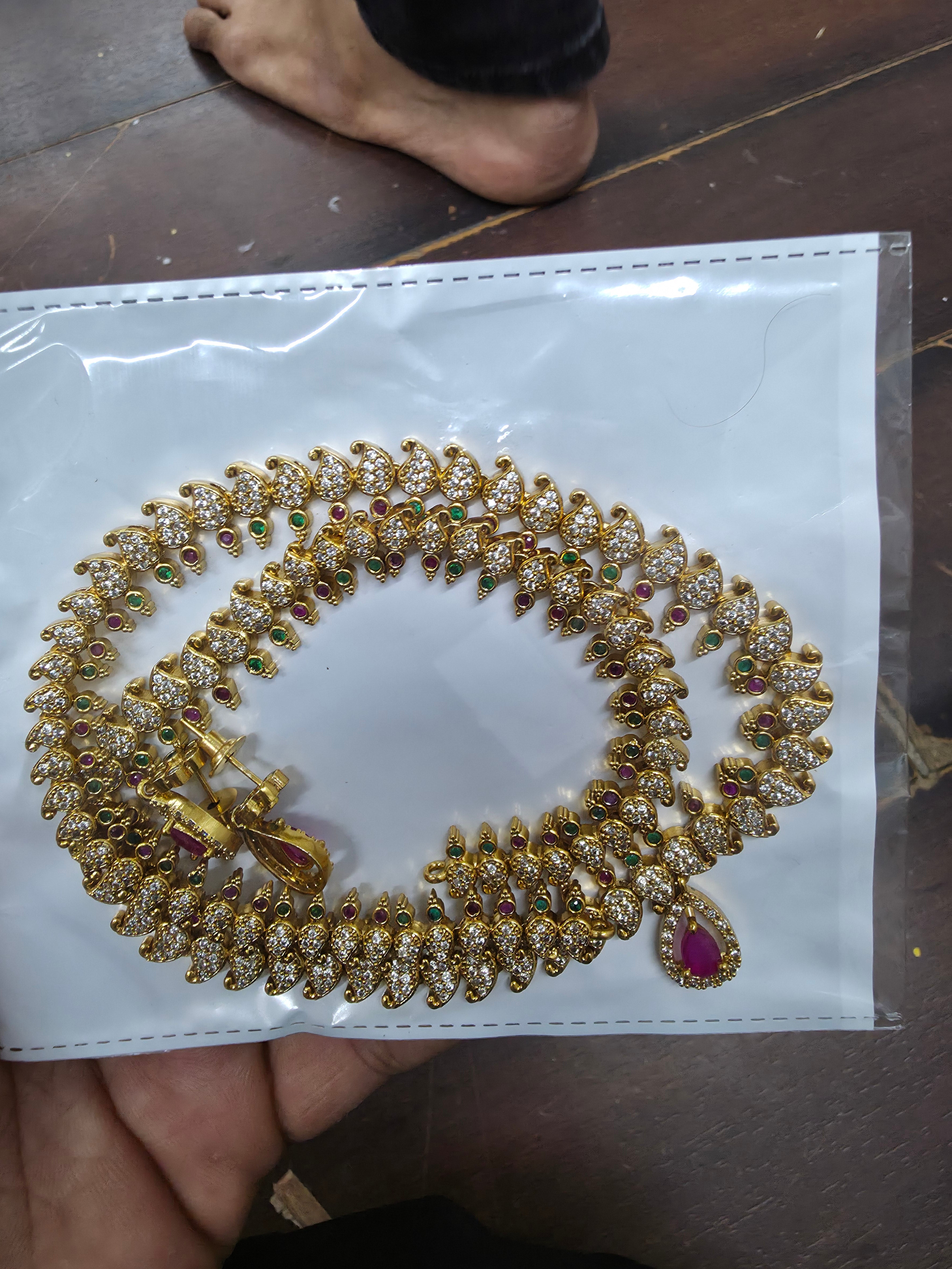Antique Gold Matte Finish South Indian Manga Malai Set with Matching Studs