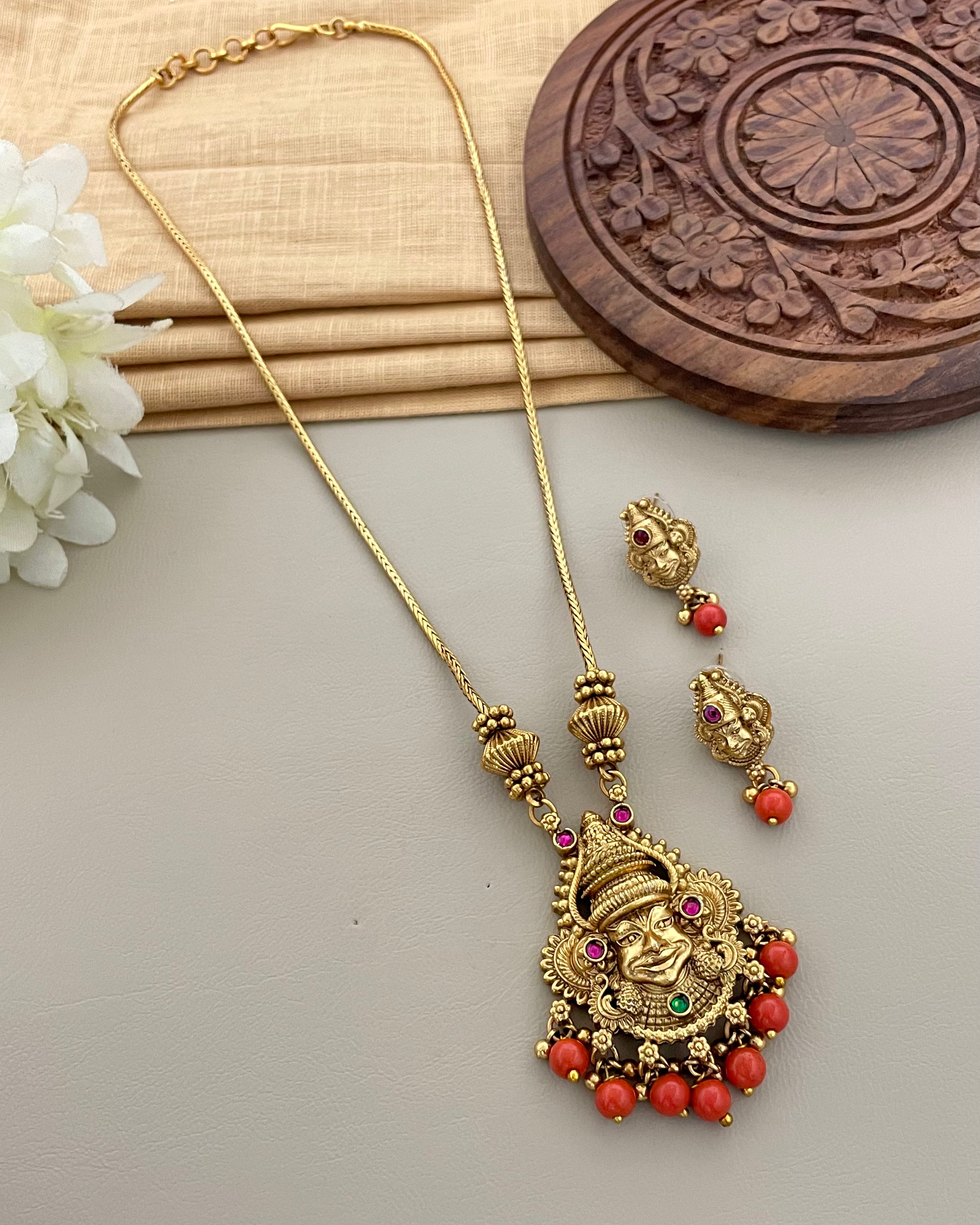 Antique Gold Goddess Amman Pendant Set