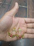 Gold Plated Kemp Stone Round Chandbali Earrings